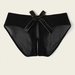 🦩Crotchless sheer panty with front bow  black OS